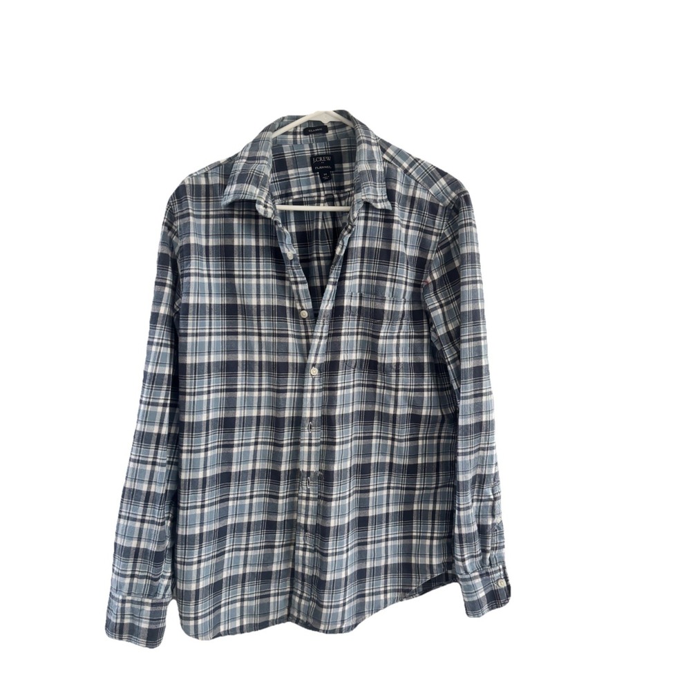 J Crew Shirt Mens M Blue Navy Plaid Classic Flannel Long Sleeve Outdoor Cabin